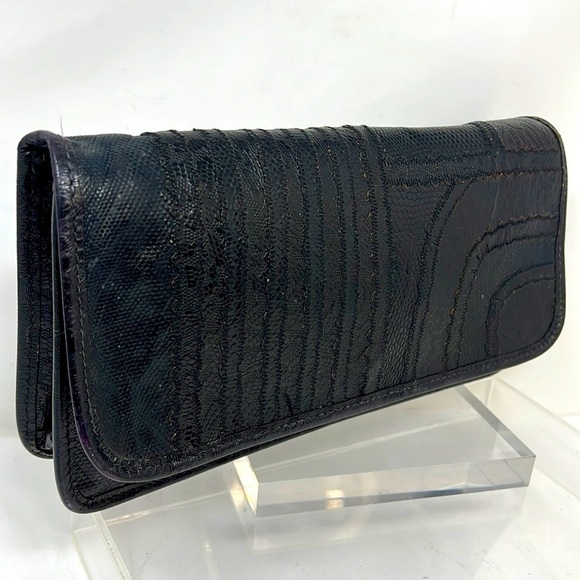 Carlos Falchi Mixed Exotic Lizard, Ostrich Snap Envelope Clutch Shoulder Bag